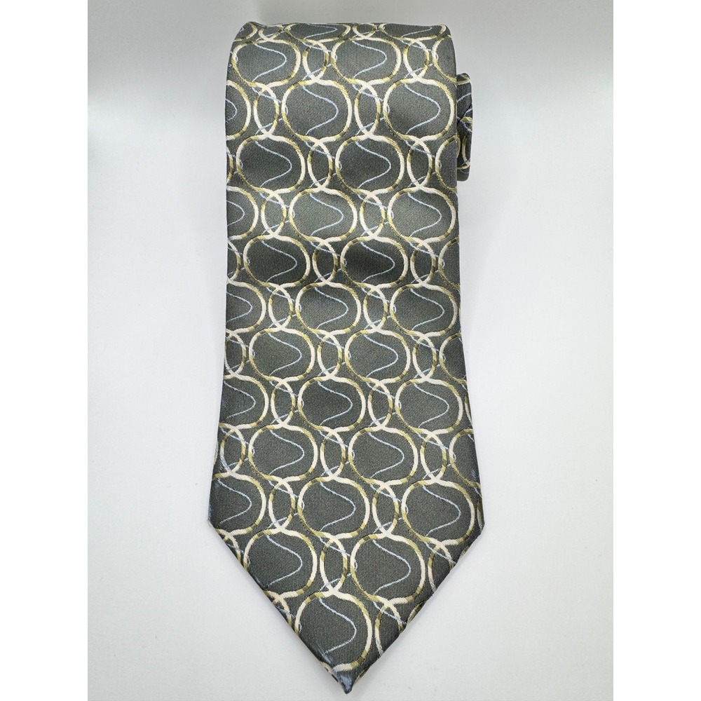 Alfani Men's Necktie Gray Abstract Circles‎ 100% Silk Business Career